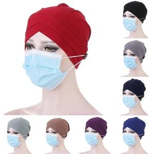 Woman’s New Buttoned Hair Head Cap Turban Pink